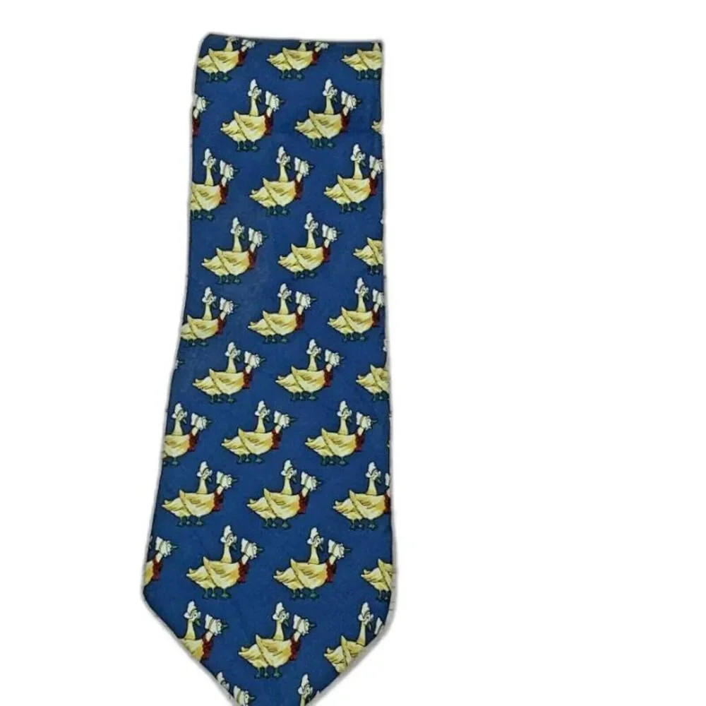 Andrew Scott Handmade Silk Necktie Blue Duck Goose Bird Pattern Vintage Tie blue